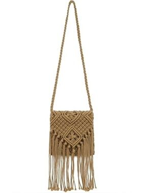 Tan Crochet Macrame Beach Boho Shoulder Bag Women’s Summer Vacation Crossbody